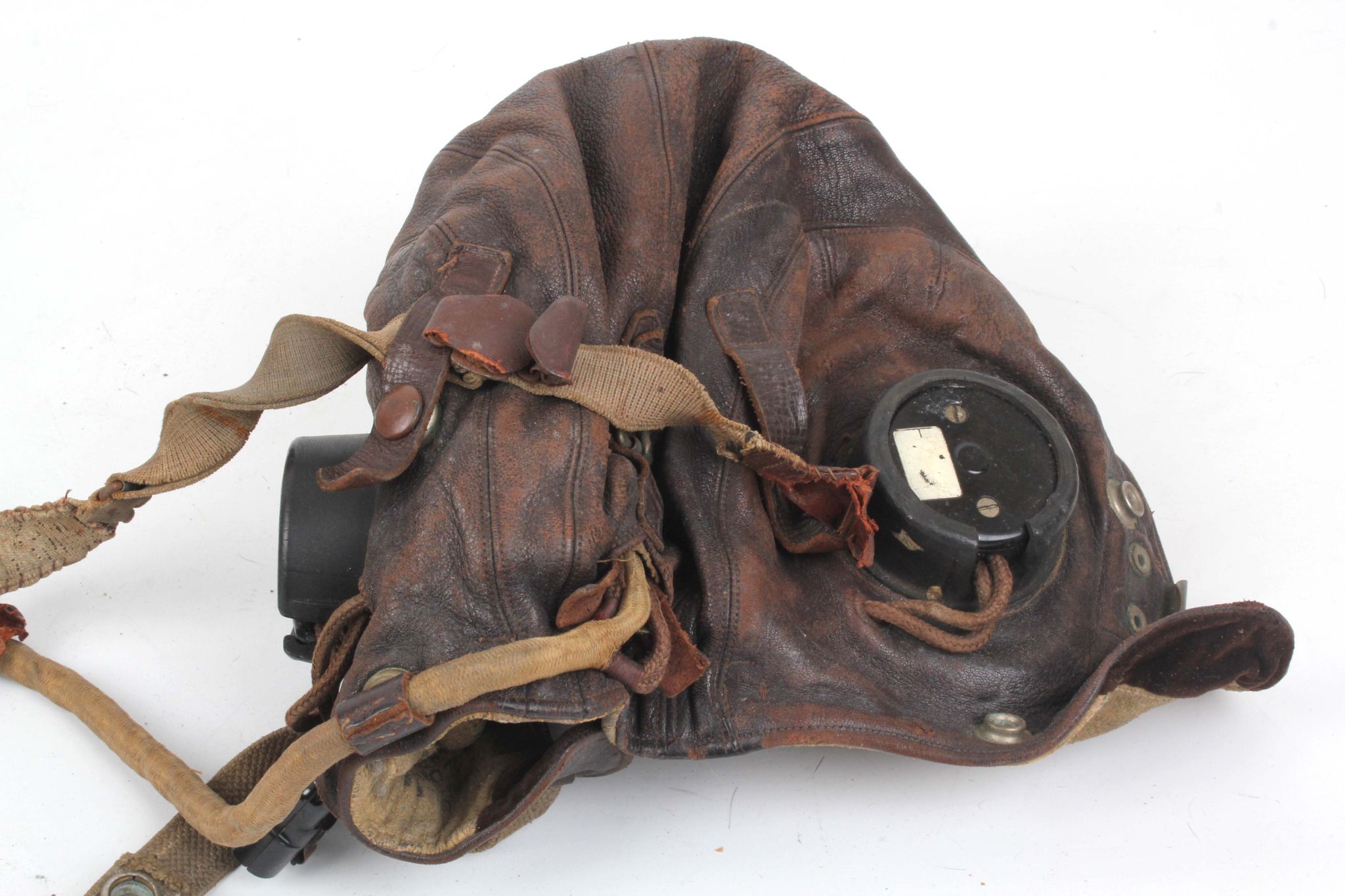 RAF WW2 flying helmet and goggles, type 'C' No3 leather with jack plug and MKVIII goggles. - Image 3 of 3