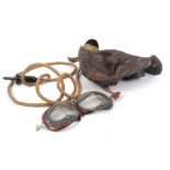 RAF WW2 flying helmet and goggles, type 'C' No3 leather with jack plug and MKVIII goggles.