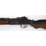 German 98 Mauser bolt action rifle, de-activated, walnut stock, folding sight and foresight.