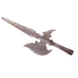 A Continental 19th Century halberd / pollaxe with partizan spike, possibly Italian, all over
