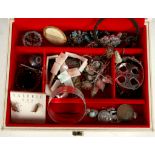 A jewellery box and contents, comprising hallmarked silver jewellery, Scottish jewellery, etc.