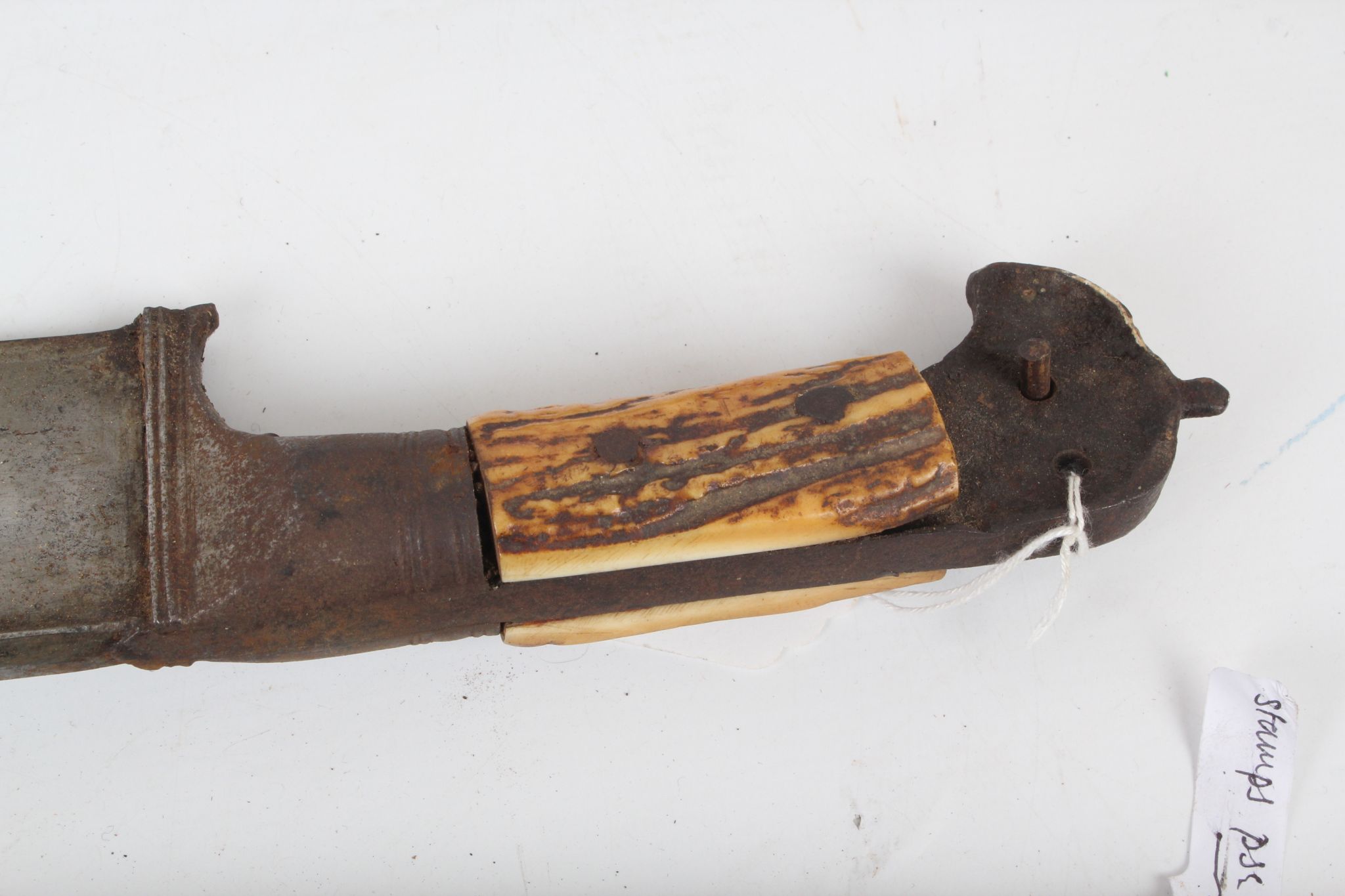 An Indian Talwar, steel grip and knuckle guard, minor punch decoration to 74cm curved blade, leather - Image 9 of 10