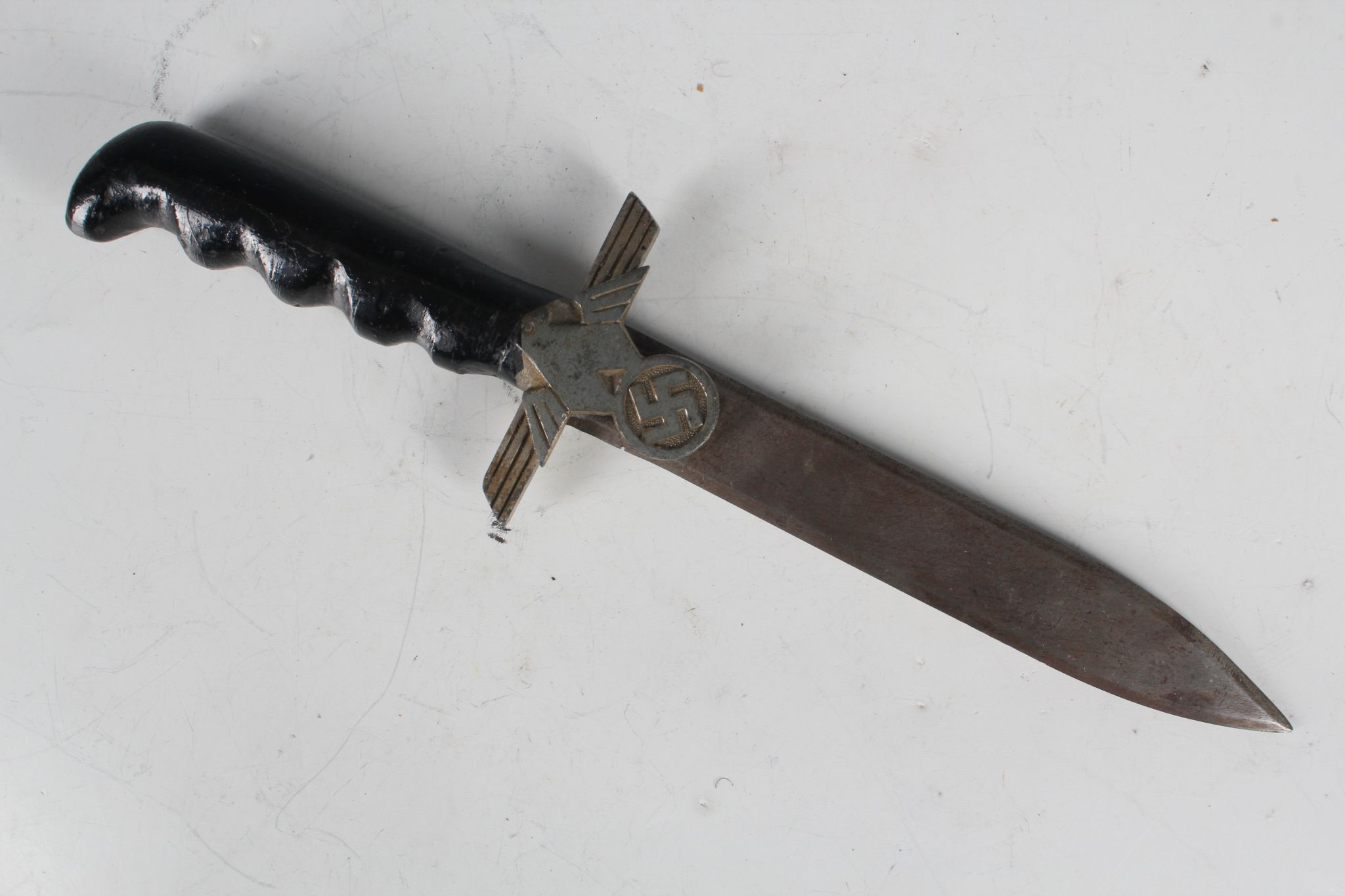 Nazi 3rd Reich home made dagger, painted finger grip, eagle and swastika quillon, double side, 16.