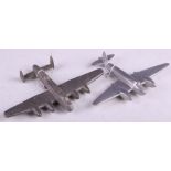 WW2 aluminium RAF model planes; Lancaster and Mosquito and three training / transit machine gun