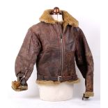 RAF WW2 flying jacket, four panel back, leather and sheepskin, size 3, written name Eggleston.