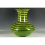 A large 1920s green striped vase, 43cm H.