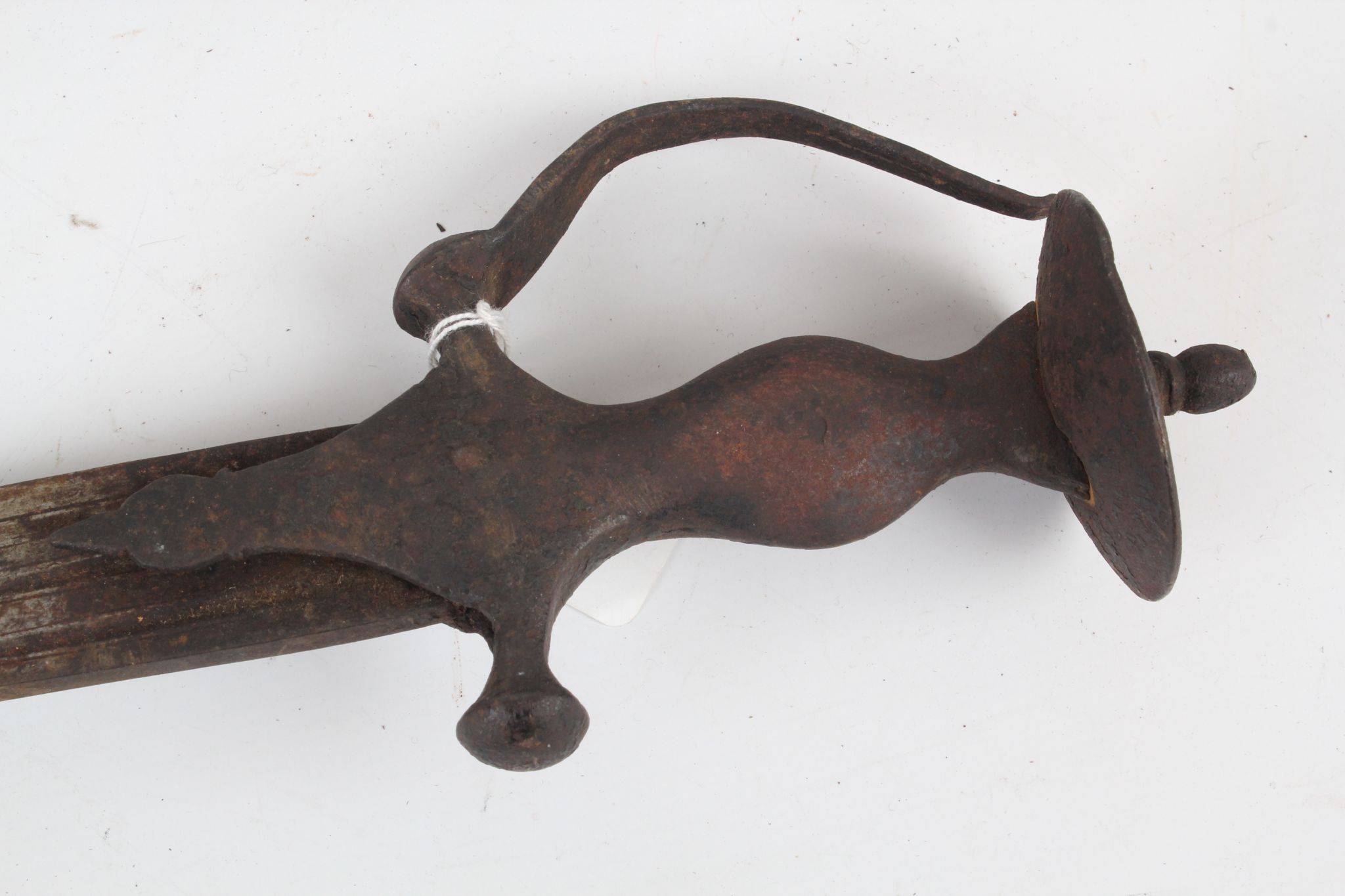 An Indian Talwar, steel grip and knuckle guard, minor punch decoration to 74cm curved blade, leather - Image 4 of 10