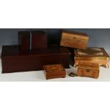 A collection of six various boxes, including a seaweed marquetry musical box, etc. (6)