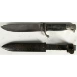 WW2 Hitler Youth dagger, RZM M7/5 stamp to blade, Julius Kreb, metal scabbard, leather belt loop.