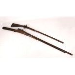 A 19th Century pan fire musket, stock stamped 2099, decorative box form body, 99cm barrel, 152cm