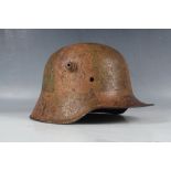 German WW1 M1916 transitional helmet, unusual geometric pattern camouflage in browns and greens