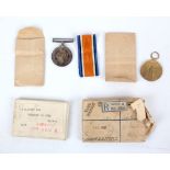 WW1 medals with original wrapper and box awarded to T-4335 Pte. T.Searles, The Queen's R. British
