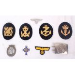 German WW2 3rd Reich badges; Kriegesmarine minesweepers badge, zinc flat back, alloy and cloth