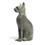 A bronze cat, possibly Egyptian or later, damaged and repaired, 14cm H.