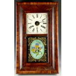 An American (Jerome and Company) 30-hour shelf clock, mahogany case, decorated glass lower panel.