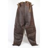 A pair of WW2, French leather flying trousers, H. Morel of St. Etienne, type 30, dated April 1939,