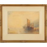 Robbins (19th Century English School), 'Marine Landscape with Shoreline Boats', watercolour, mounted