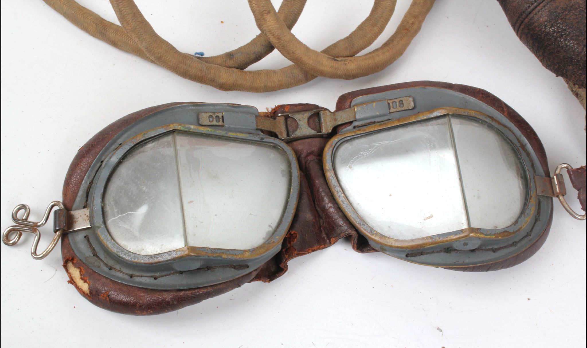 RAF WW2 flying helmet and goggles, type 'C' No3 leather with jack plug and MKVIII goggles. - Image 2 of 3