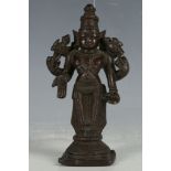 A bronze study of an Indian Hindu god, two arms bearing crosses, an open and raised hands, 12.3cm