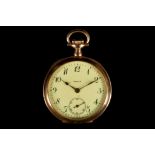 An early 20th Century 14k gold cased Zenith fob watch, with Arabic chapter dial, sub-seconds dial