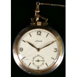 A vintage Le Coultre open faced pocket watch, in two tone stainless steel / gilt finish, together