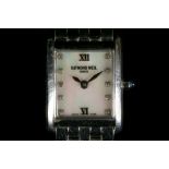 A ladies' stainless steel Raymond Weil wristwatch, with mother-of-pearl and diamond set dial and