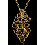 A circa 1970s 18ct gold and diamond set pendant brooch of abstract free-form design, sold together