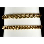 Two 18ct yellow gold flat curb link bracelets. (2)