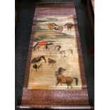 Chinese scroll study of horses and their grooms washing them in the river, inscription and