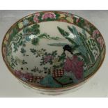 A Chinese bowl, exterior floral and butterfly decoration, internal study of mother and children, six