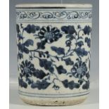 A Chinese brush pot, blue trailing flower decoration, 12.2cm high.