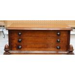 A table mounted walnut chest of three specimen drawers, 53 x 21 x 31cm.