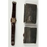 All art deco Swiss Perkins from Dent - pyramid 9ct gold gentleman's wrist manual watch, having