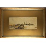 J.T. Hill, Victorian watercolour, seaside view, signed and framed, 24 x 54cm