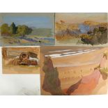 Eight watercolour studies on paper, to include 'Girls on West Dale', a study of West Dale beach,