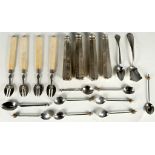 A collection of silver coffee spoons, knife handles, etc. (Qty)