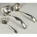 Three Dutch silver ladles. (3)