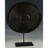 African tribal wooden shield, carved grass decoration, wooden handle, Ethiopia, 30cm diameter,