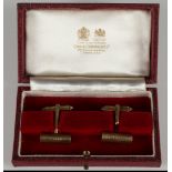 A pair of heavy 9ct gold t-bar cufflinks with engine turned decoration, boxed Charles Frodsham and