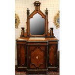 A French 19th Century kingwood chiffonier Gothic mirror, ebonised fruit surmounts, brass bead and