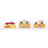 Three Dinky toys vehicles boxed 167, A.C. Aceca Coupé; 120 Jaguar “E” Type and 144 Volkswagen