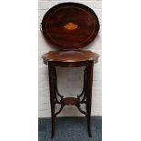 A 19th Century mahogany wine table, column stem, splay tri-legs, 38cm diameter and oblong table on