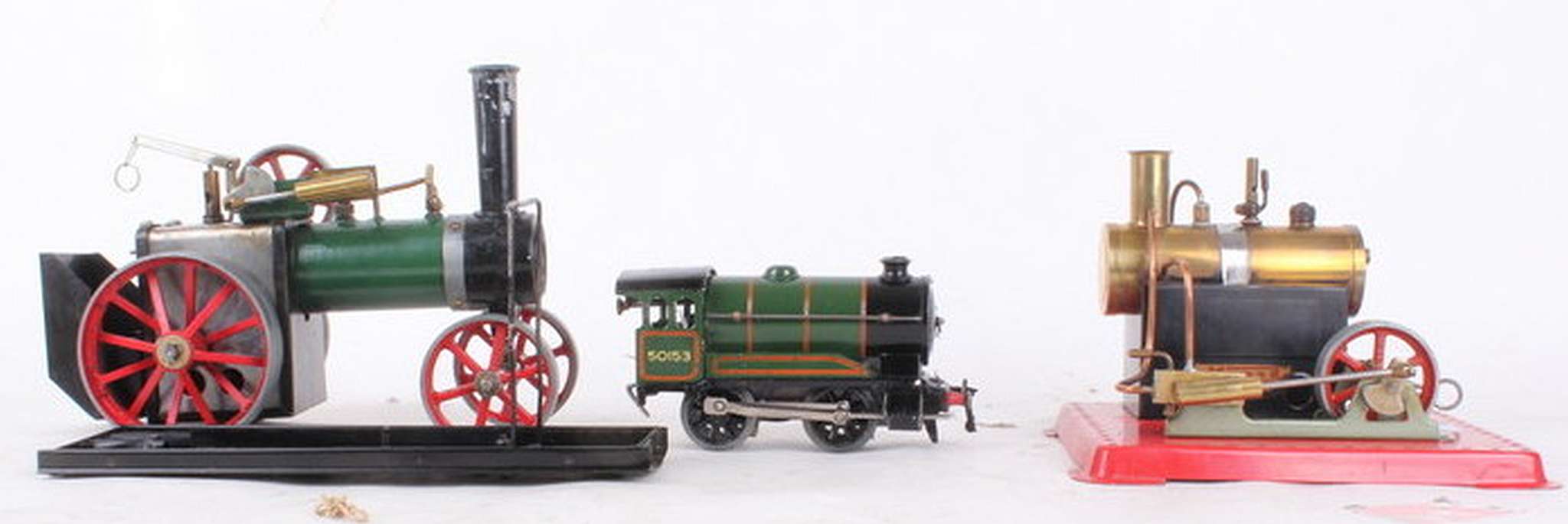 A Mamod Type TE1 Steam Tractor engine and a Mamod brass stationary engine, single cylinder, with