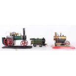 A Mamod Type TE1 Steam Tractor engine and a Mamod brass stationary engine, single cylinder, with