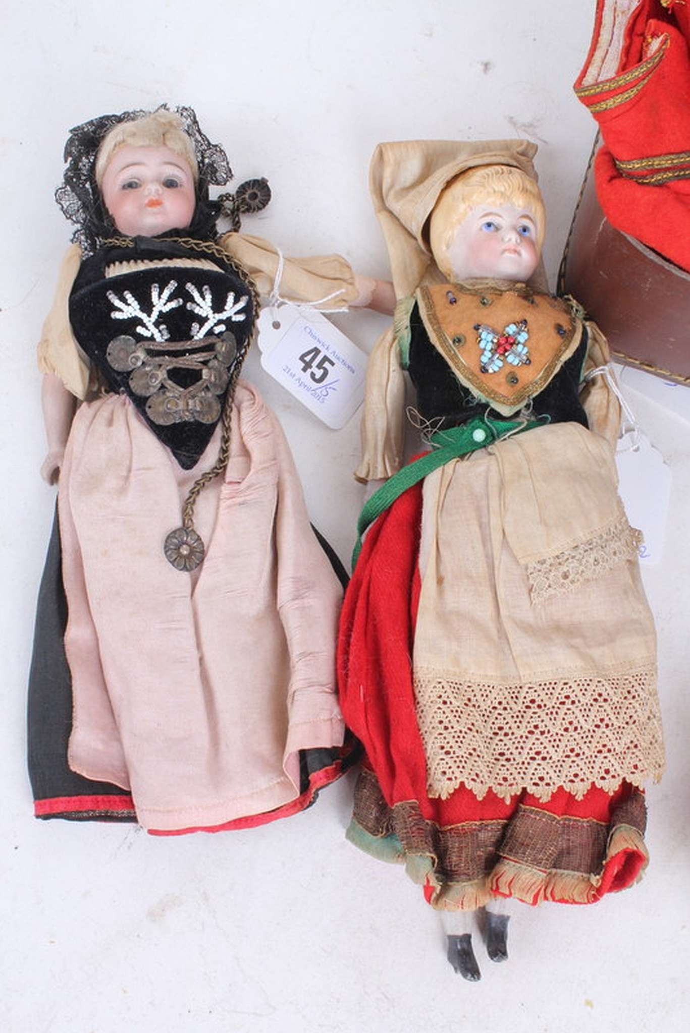 Four circa 1900 dolls, including a glass eyed, closed mouth shoulder plate doll, with bisque arms, - Image 2 of 3