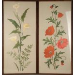 1920s/30s needlework floral studies, poppies and tulips, approx. 95 x 40cm.