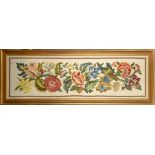 Early 20th Century woolwork trailing floral study, 110 x 30cm and another basket of flowers 36 x
