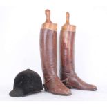 A pair of vintage gentlemen's brown leather riding boots (size 9) with silvered metal spurs and