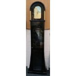 An Art Deco style long case clock, black lacquer case, brass columns, mirror face, GSI movement