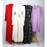 Five 1970s Gina Fratini items of ladies' clothing, including a white blouse, a black and grey